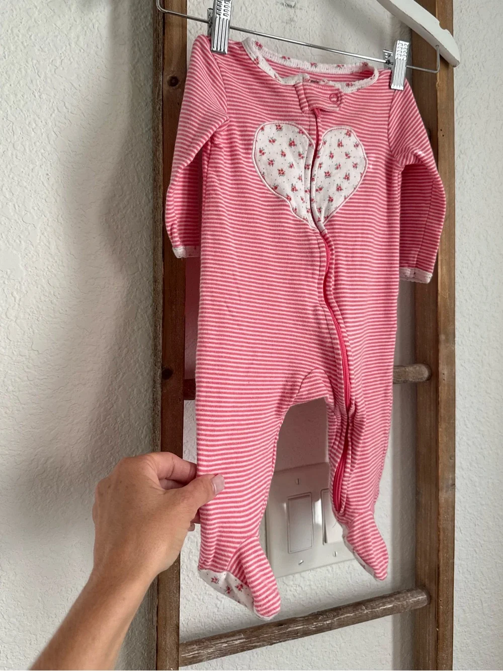 Carter’s Floral Heart Striped Zip Up Footie Sz: 6M